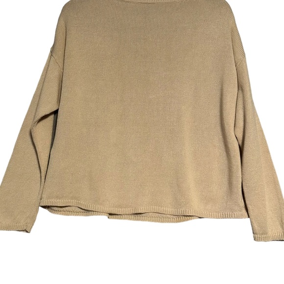 Eileen Fisher | Tan Knit Boxy‎ Fit Organic Linen Cotton Sweater Size S Oversized - Picture 7 of 11